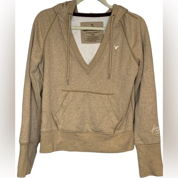 American Eagle V Neck‎ Hoodie Tan Size Medium - Picture 1 of 8